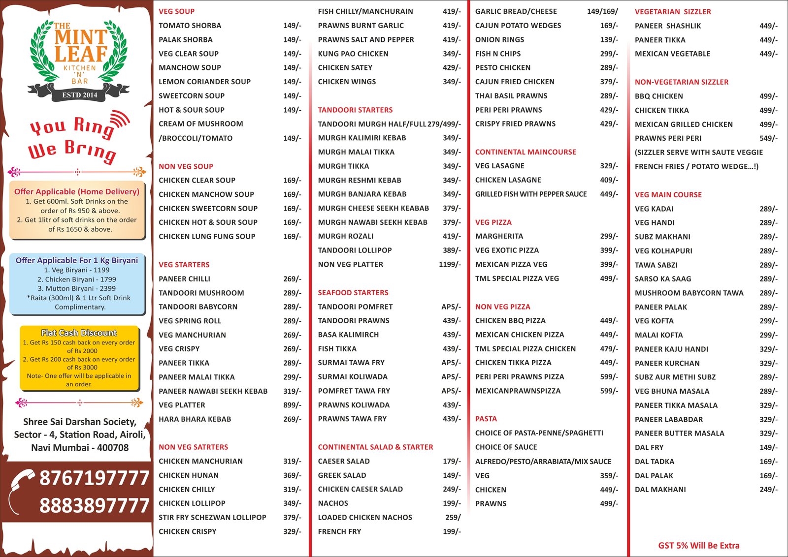 Mintleaf Take Away Menu Airoli 1